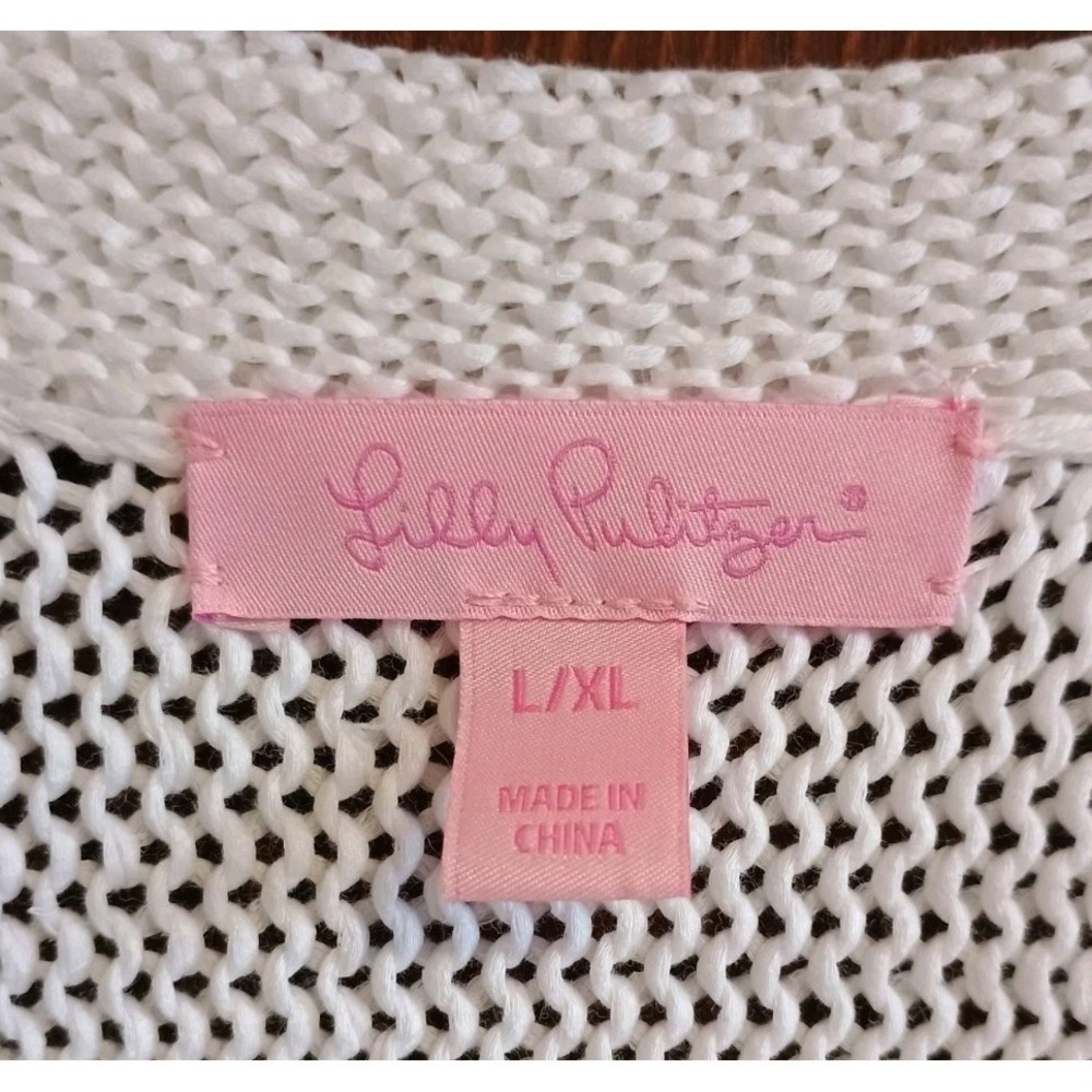 Lilly Pulitzer White Crochet Swimsuit Dress Cover-Up Size L/XL Fringe Boho - Picture 2 of 6